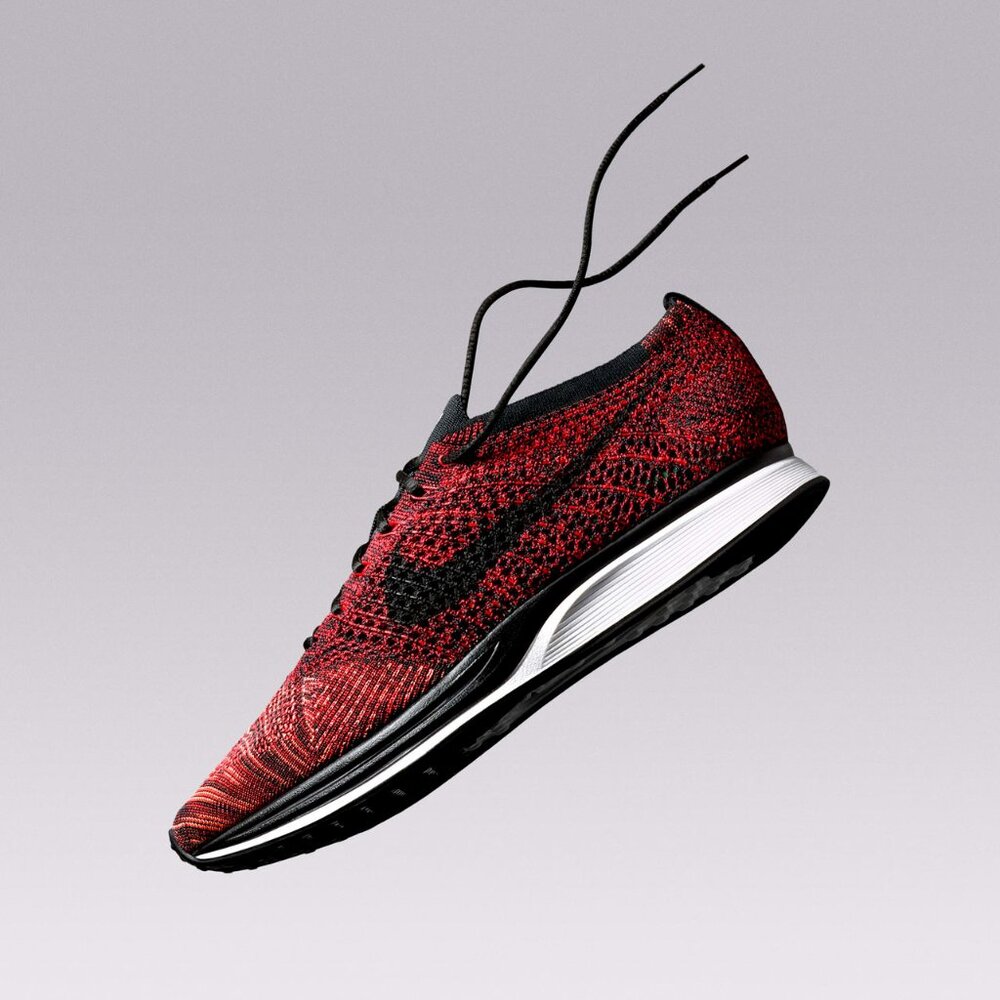 AUTHENTIC Nike Flyknit Racer Sneakers Womens 8 Mens 6.5 Red/Black w/Box